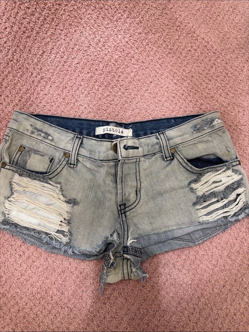 pistola Distressed Light Blue Denim Cutoff Shorts